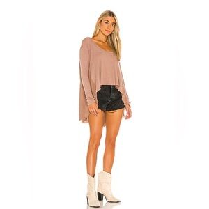 Free People  TT Special Top Choco Latte  High Low Lagenlook Women sz M Oversized